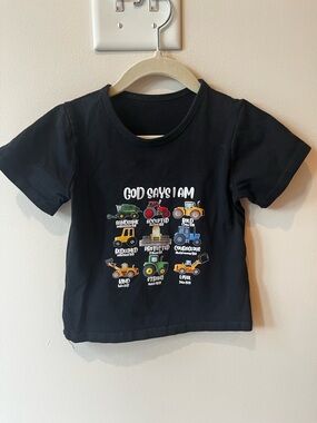 Black Kids Tee w "God Says I Am" Constriction Vehicles